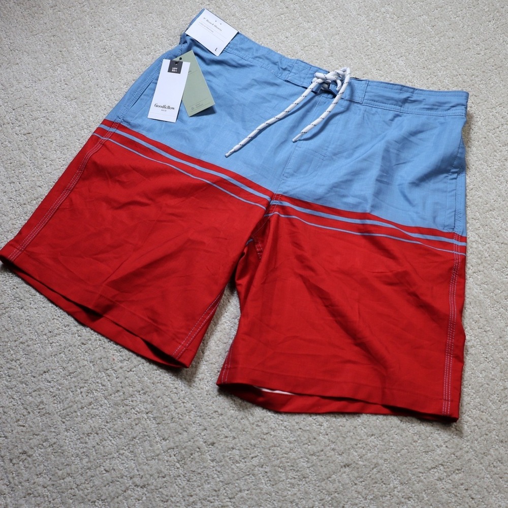 Goodfellow & Co Mens 9 Inch Board Shorts Red Blue Colorblock Swim Trunks L NEW